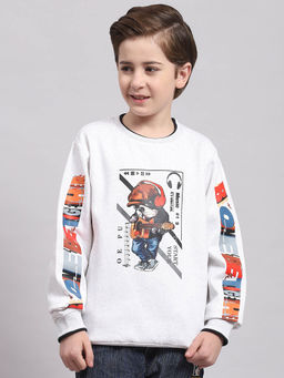 Monte Carlo - Grey Melange Printed Round Neck Sweatshirt