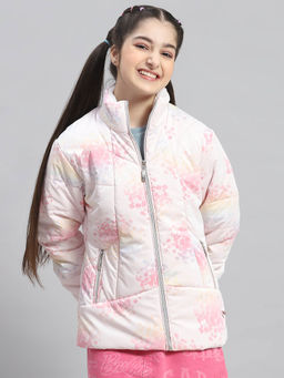 Monte Carlo - Baby Pink Printed Stand Collar Jacket