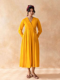 MoonTara - Cotton Wrap Orange Midi Dress