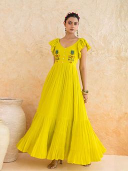 MoonTara - Cotton Voile Yellow Maxi Dress