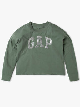 GAP - Girls Green Crew Neck Sequin Logo T-shirt