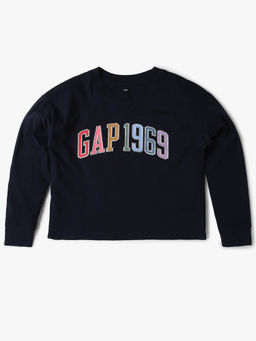 GAP - Girls Navy Blue Relaxed Fit Logo Crew Neck T-shirt