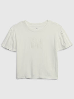 GAP - Girls White Embroidered Round-Neck T-shirt