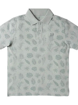 GAP - Boys Green Leaf-Print Collar Neck Polo T-Shirt