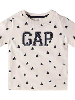 GAP - Boys White Relaxed Fit Crew Neck Conversational T-Shirt