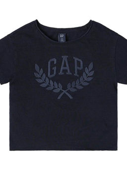 GAP - Girls Navy Blue Relaxed Round Neck Embroidered T-shirt