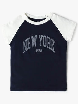 GAP - Girls Navy Blue Round Neck Colorblock Baseball T-shirt