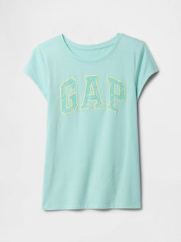 GAP - Girls Blue Relaxed Fit Round Neck Embossed T-shirt
