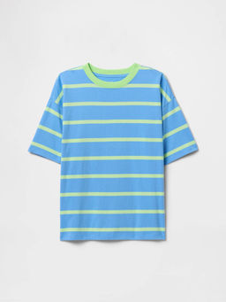 GAP - Boys Blue Relaxed Fit Horizontal Striped Crew Neck T-Shirt