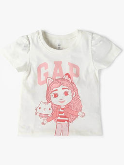 GAP - Girls White Cartoon Crew Neck T-shirt