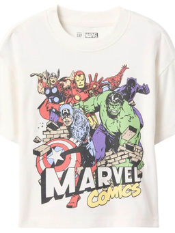 GAP - Boys White Character Print Relaxed Fit Crew-Neck T-Shirt