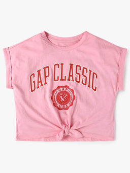GAP - Girls Pink Graphic Knotted Round Neck T-shirt