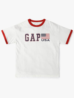 GAP - Boys White Graphic Logo Print Ringer T-shirt