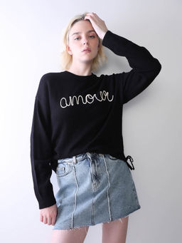 ONLY - Women Embroidery Regular Fit Black Sweater