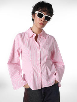 ONLY - Women Stripes Regular Fit Pink Shirt