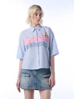 ONLY - Women Typography Regular Fit Light Blue Shirt