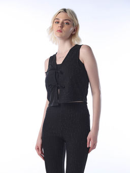 ONLY - Women Shimmer Regular Fit Black Crop Top