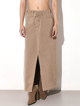 ONLY - Women Solid Flared Fit Mid-Rise Brown Skirt