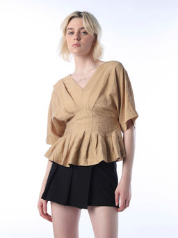 ONLY - Women Solid Peplum Fit Brown Top