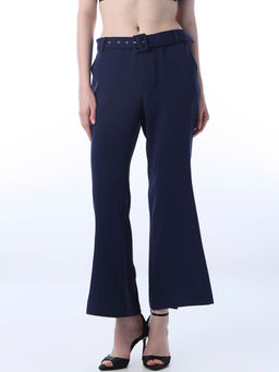 ONLY - Women Solid Flared Mid-Rise Navy Blue Pant