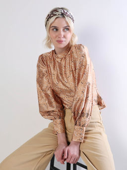 ONLY - Women Self Design Regular Fit Brown Top