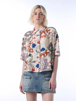 ONLY - Women Printed Oversized Fit White Shirt