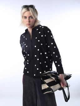 ONLY - Women Self Design Regular Fit Black Shirt