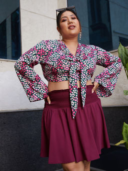 KASSUALLY - CURVE BY KASSUALLY Multi-Color Ditsy V-Neck Front Knotting Top