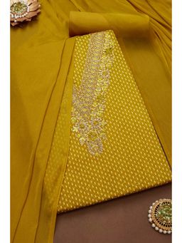 Soch - Womens Mustard Cotton Blend Printed Unstitched Dress Material (Set of 3)