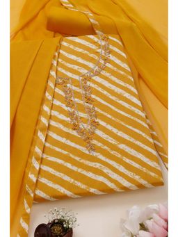 Soch - Womens Mustard Cotton Leheriya Print Unstitched Dress Material (Set of 3)
