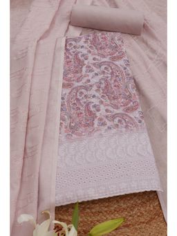 Soch - Womens Mauve Cotton Paisley Print Unstitched Dress Material (Set of 3)