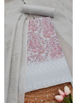 Soch - Womens Grey Cotton Paisley Print Unstitched Dress Material (Set of 3)