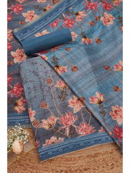 Soch - Womens Blue Tussar Foil Print Unstitched Dress Material (Set of 3)