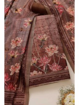Soch - Womens Earth Tussar Foil Print Unstitched Dress Material (Set of 3)