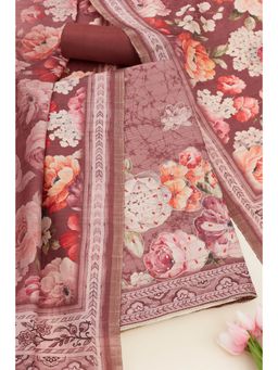 Soch - Womens Wine Tussar Foil Print Unstitched Dress Material (Set of 3)