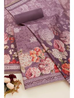 Soch - Womens Lavender Tussar Foil Print Unstitched Dress Material (Set of 3)