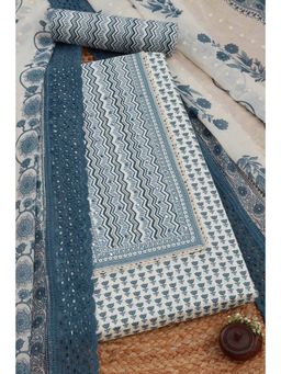 Soch - Womens Powder Blue Cotton Foil Print Unstitched Dress Material (Set of 3)