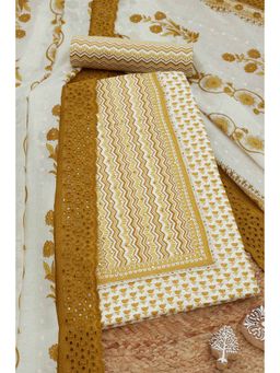 Soch - Womens Yellow Cotton Foil Print Unstitched Dress Material (Set of 3)