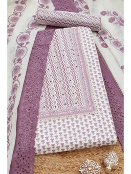 Soch - Womens Lavender Cotton Foil Print Unstitched Dress Material (Set of 3)