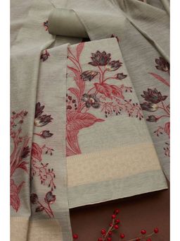 Soch - Womens Grey Chanderi Floral Print Unstitched Dress Material (Set of 3)