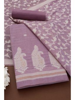 Soch - Womens Lavender Chanderi Woven Design Unstitched Dress Material (Set of 3)
