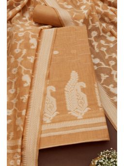 Soch - Womens Orange Chanderi Woven Design Unstitched Dress Material (Set of 3)