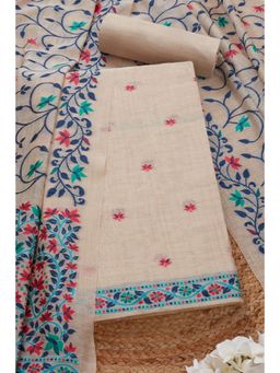 Soch - Womens Cream Chanderi Woven Design Unstitched Dress Material (Set of 3)