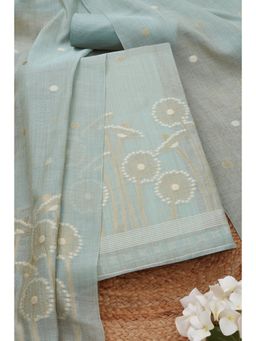 Soch - Womens Powder Blue Chanderi Woven Design Unstitched Dress Material (Set of 3)