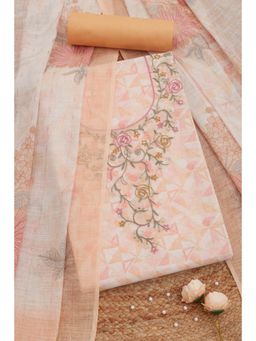 Soch - Womens Peach Linen Geometric Print Unstitched Dress Material (Set of 3)