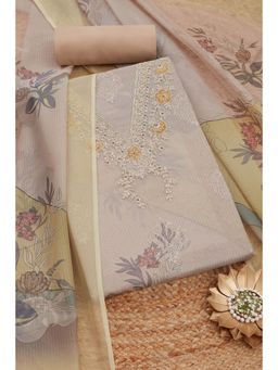 Soch - Womens Beige Organza Foil Print Unstitched Dress Material (Set of 3)