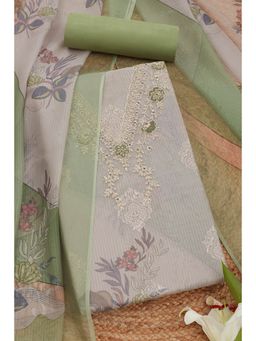 Soch - Womens Green Organza Foil Print Unstitched Dress Material (Set of 3)