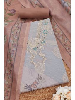 Soch - Womens Peach Organza Foil Print Unstitched Dress Material (Set of 3)