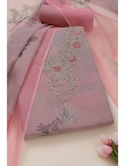 Soch - Womens Onion Pink Organza Foil Print Unstitched Dress Material (Set of 3)