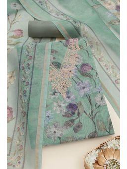 Soch - Womens Sap Green Chanderi Foil Print Unstitched Dress Material (Set of 3)